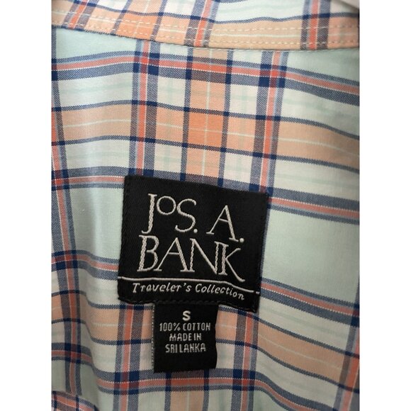 Jos. A. Bank Traveler’s Collection Shirt Men Blue Orange Plaid Long Sleeve Small - Picture 3 of 3